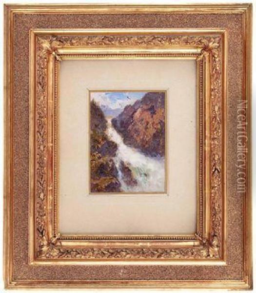 Reisender Wasserfall Im Hochgebirge Oil Painting - Anton Schrodl