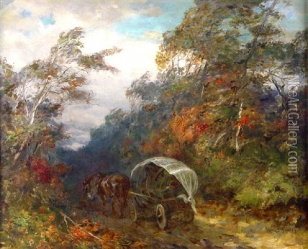 Pferdefuhrwerk Auf Einem Hohlweg Oil Painting - Gustav Eggena