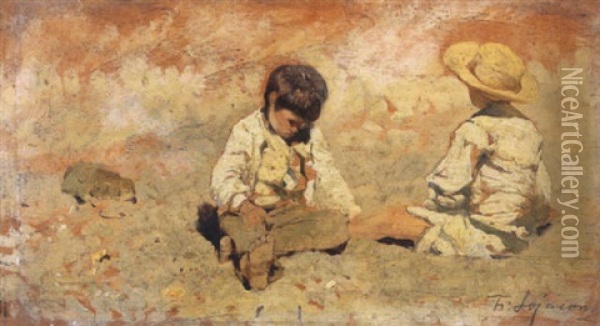 I Bambini Oil Painting - Francesco (Luigi) Lojacono