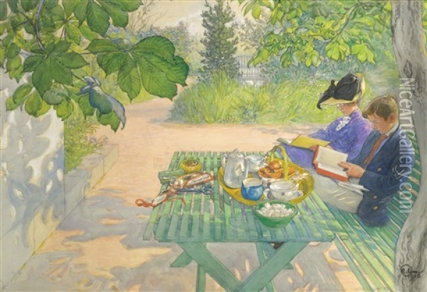 Holiday Reading Oil Painting - Carl Olof Larsson