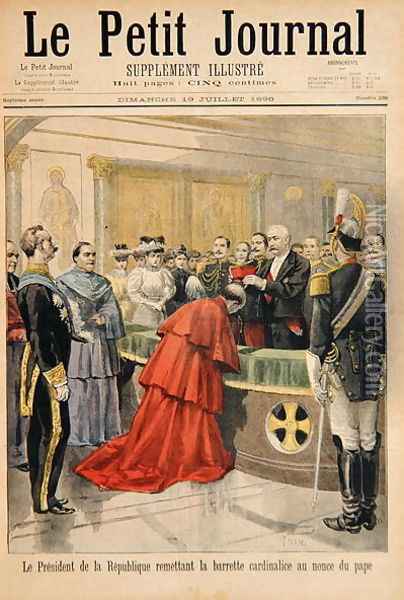 The apostolic nuncio receiving the Red Hat from the President of the French Republic, from Le Petit Journal, 19 July 1896 Oil Painting - Oswaldo Tofani