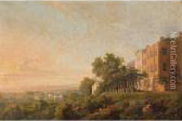 Queen's Terrace, Richmond, The Thames Beyond Oil Painting - George Cuitt