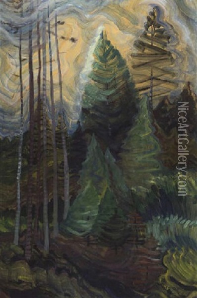 Trees, Vancouver Island Oil Painting - Emily Carr
