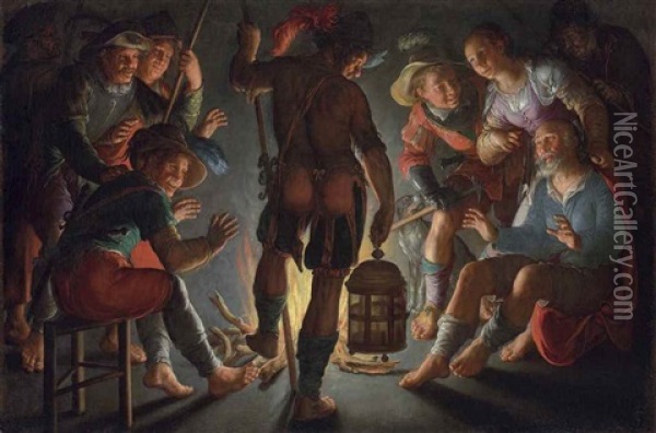 The Denial Of Saint Peter Oil Painting - Joachim Anthonisz Wtewael