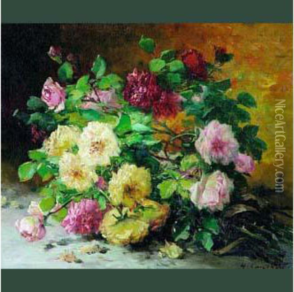 Bouquet De Roses Oil Painting - Eugene Henri Cauchois
