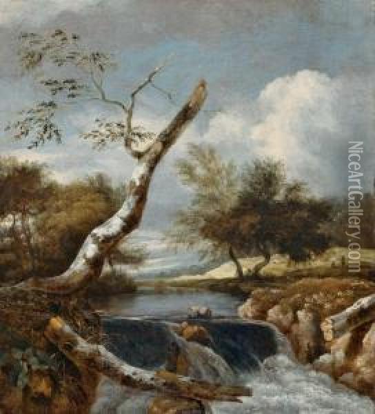 Landschaft Mit Abgebrochenem Baum Und Wasserfall Oil Painting - Jan van Kessel