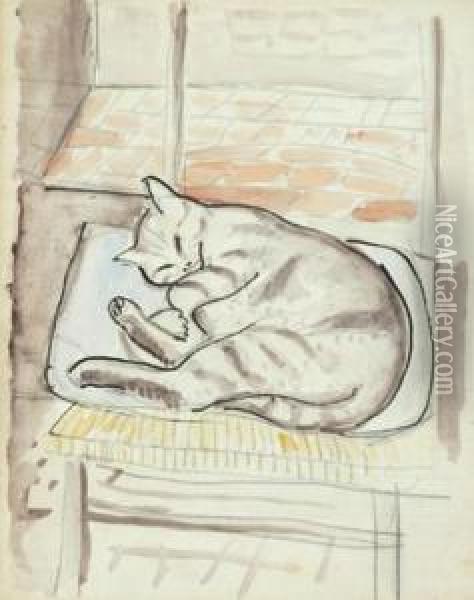 Sleeping Cat Oil Painting - Raymond Francis Mcintyre