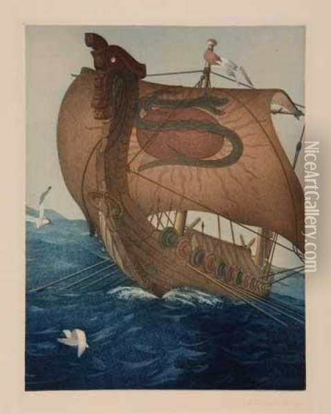 The Dragon Ship Oil Painting - John Taylor Arms