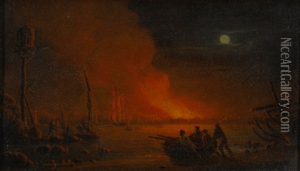 Burning Of Liverpool Oil Painting - Robert Salmon