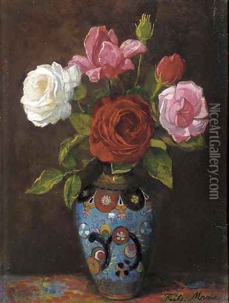 Roses a cloissone vase Oil Painting - Frits Maris