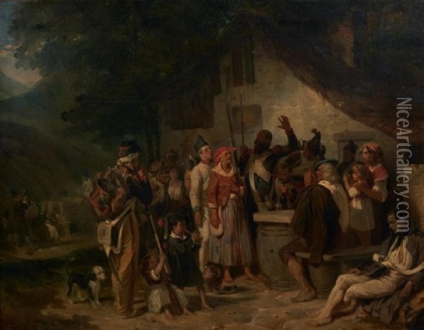La Halte Des Pyrenees (retour D'espagne) Oil Painting - Hippolyte Bellange