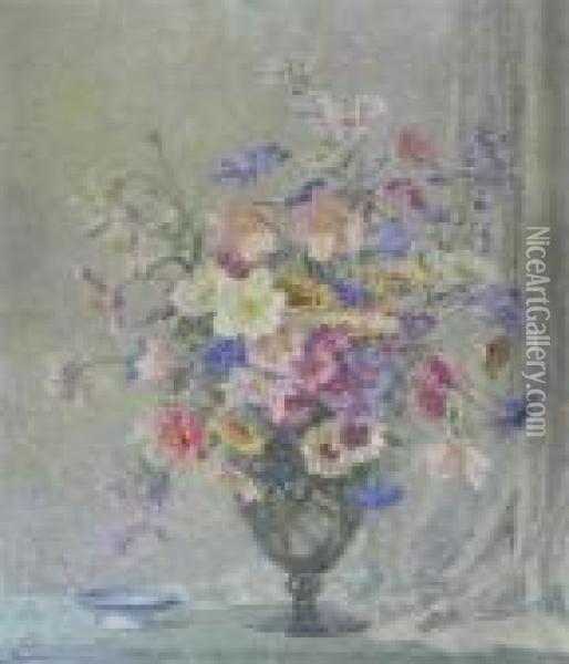 Still Life Of Summer Flowers Oil Painting - Freda, Nee Clulow Marston