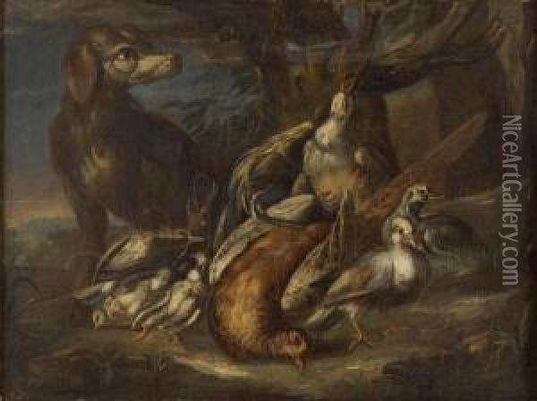 Paesaggio Con Cane E Cacciagione Oil Painting - David de Coninck