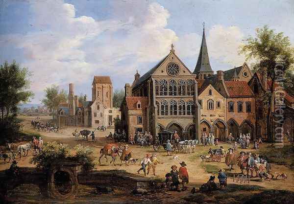 A Town Scene Oil Painting - Pieter Bout