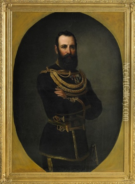 Portratt Av Kung Karl Xv Kladd I Uniform - Staende Knastycke Oil Painting - Vilhelm (Johan V.) Gertner