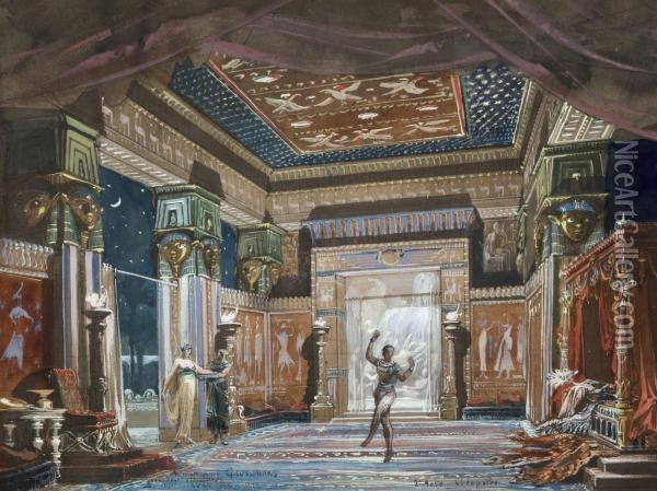 Interieur De Palais Egyptien : Projet De Decor Oil Painting - Jean Baptiste Lavastre