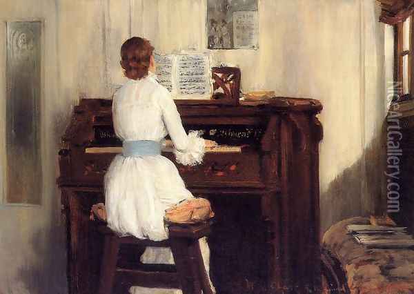 Mrs Meigs At The Piano Organ Oil Painting - William Merritt Chase