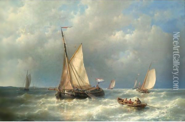 Stormy Sea With Ships Oil Painting - Abraham Hulk Snr