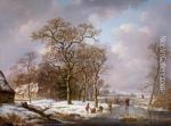 Paesaggio Invernale Con Raccoglitori Di Legna Oil Painting - Andreas Schelfhout