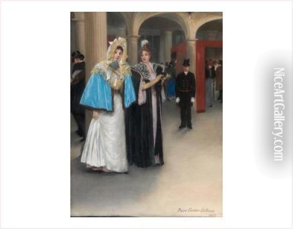 Deux Elegantes Sortant Du Theatre Oil Painting - Pierre Carrier-Belleuse