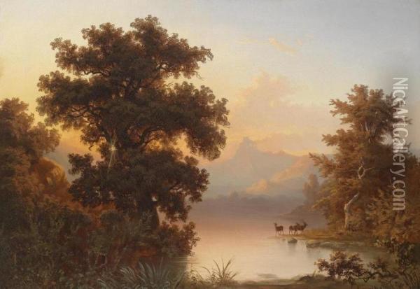 Mountain Lake In The Evening Light Oil Painting - Franz Emil Krause