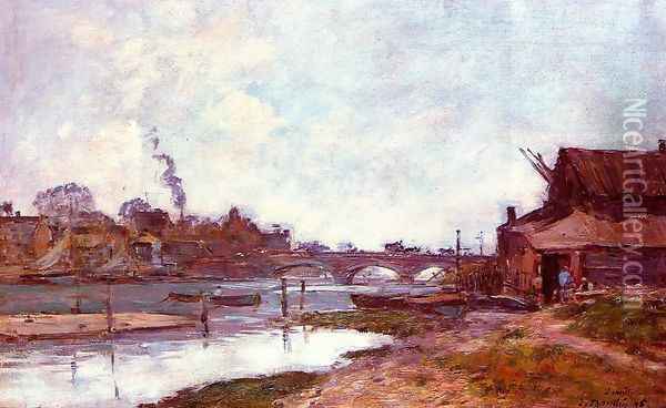 Bridge on the River Touques at Deauville Oil Painting - Eugene Boudin
