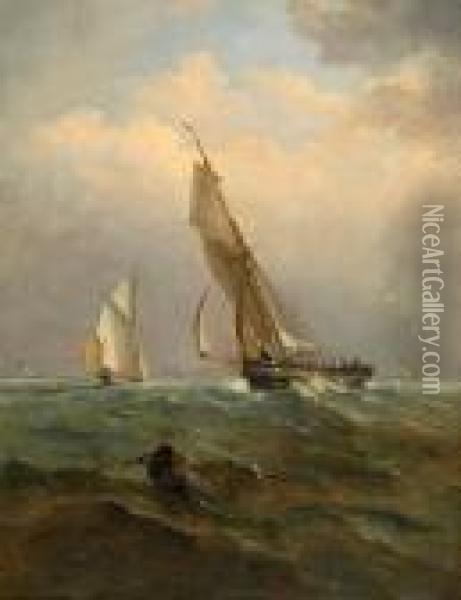 Boats In A Choppy Sea Oil Painting - John Moore Of Ipswich