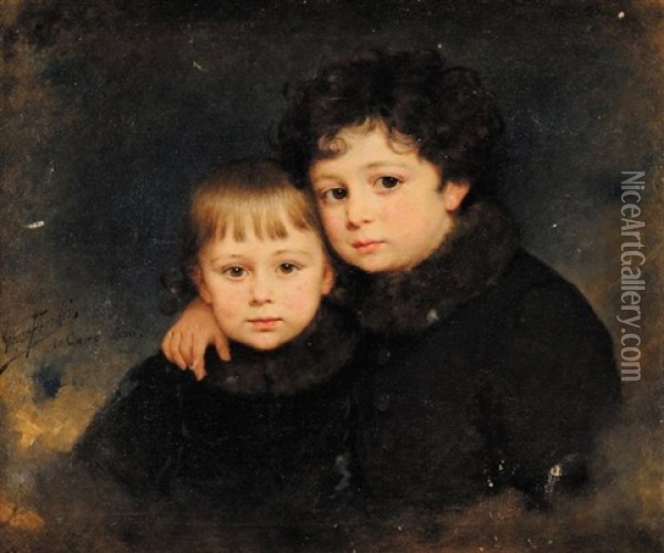 Portrait D'enfants Oil Painting - Arthur von Ferraris