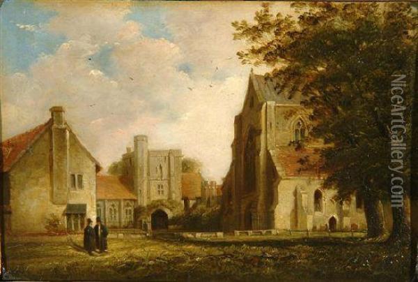 Beaufort Tower And Buildings And The Church Of The Hospital Of St. Cross, Near Winchester Oil Painting - Richard Augustin Baigent