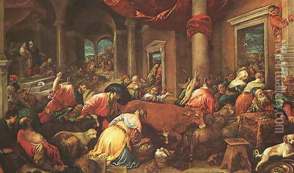The Purification Of The Temple Oil Painting - Jacopo Bassano (Jacopo da Ponte)