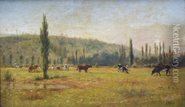 Vacas Pastando Oil Painting - Leon Adolphe Auguste Belly
