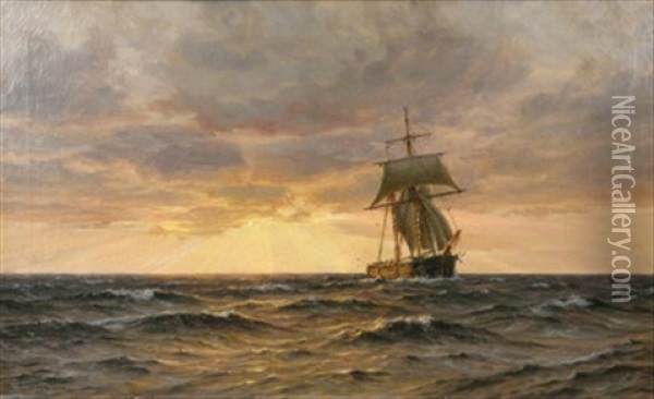 Zweimaster Auf Hoher See Bei Sonnenuntergang Oil Painting - Vilhelm Karl Ferdinand Arnesen