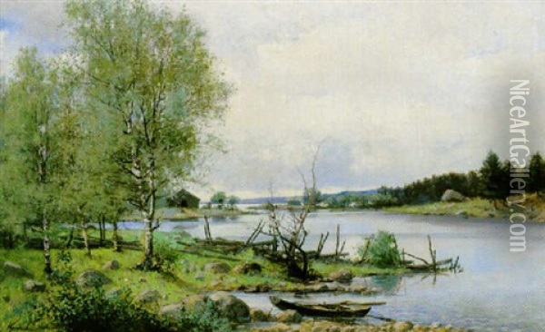 Vid Brunnby Farja Oil Painting - Konrad Simonsson