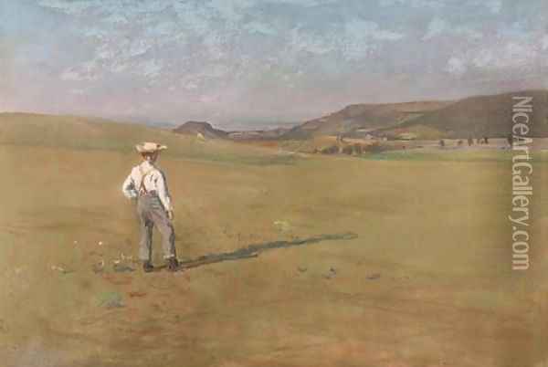A farmer surveying his pasture Oil Painting - Luigi Chialiva