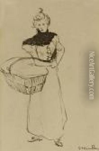 Woman With Basket Oil Painting - Theophile Alexandre Steinlen