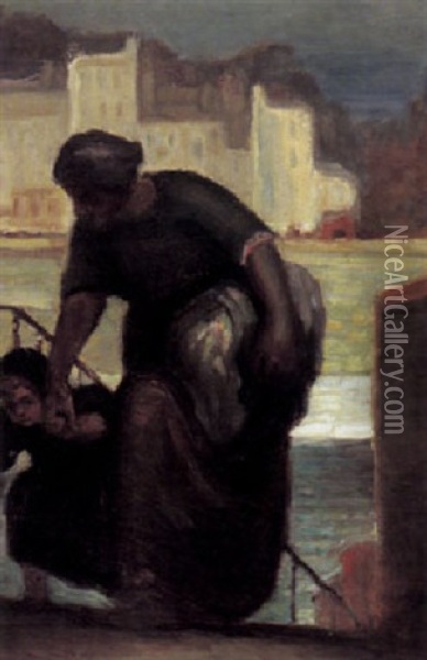 Die Wascherin Oil Painting - Honore Daumier