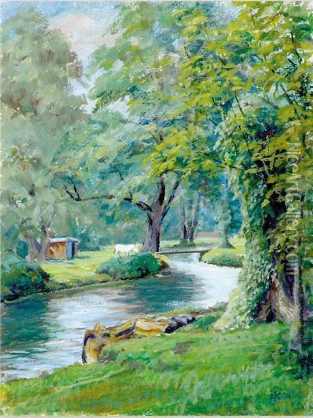 River Colne Behind Black Jack's Mill Oil Painting - Neil Kitson