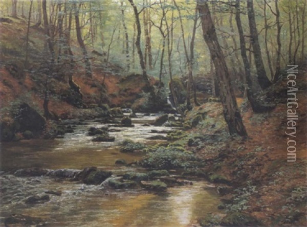 Waldlandschaft Mit Wildbach Oil Painting - Leon Delderenne