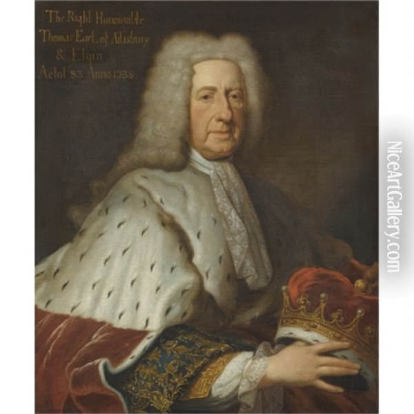 Portrait Of Thomas Bruce, 2nd Earl Of Ailesbury In Peer's Robes Holding A Coronet Oil Painting - Francois Harrewijn