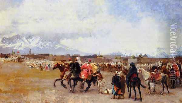 Powder Play City Of Morocco Outside The Walls Oil Painting - Edwin Lord Weeks