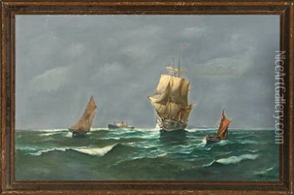 Seascape With Ships, High Sea Oil Painting - Vilhelm Victor Bille