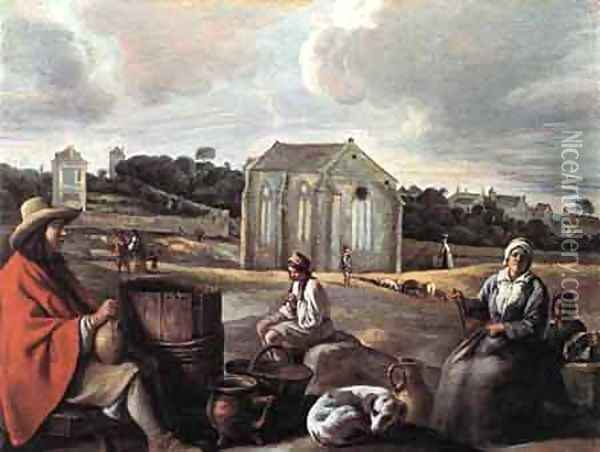 Landscape with Peasants and a Chapel Oil Painting - Louis Le Nain