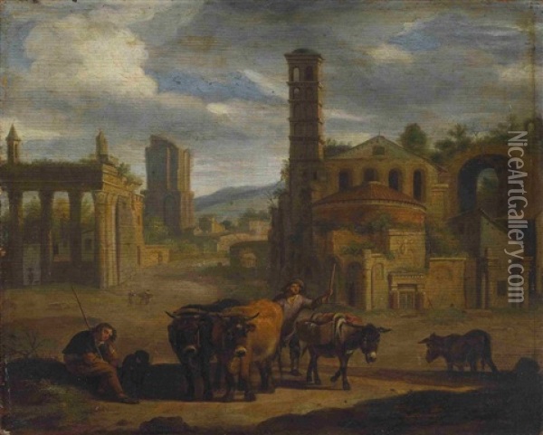 Hirten Mit Vieh Auf Dem Forum Romanum Oil Painting - Jacob van Huchtenburg
