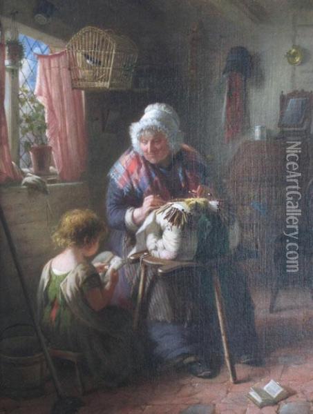 The Readinglesson Oil Painting - Samuel Barling Clarke