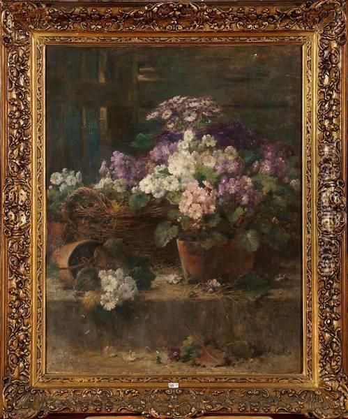 Pots De Fleurs Sur Le Muret Oil Painting - Eugene Joors