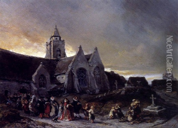 Sortie De Mariage A L'eglise Oil Painting - Louis-Gabriel-Eugene Isabey