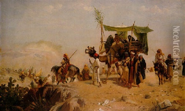 Pilgrims En Route To Mecca Oil Painting - Richard Beavis