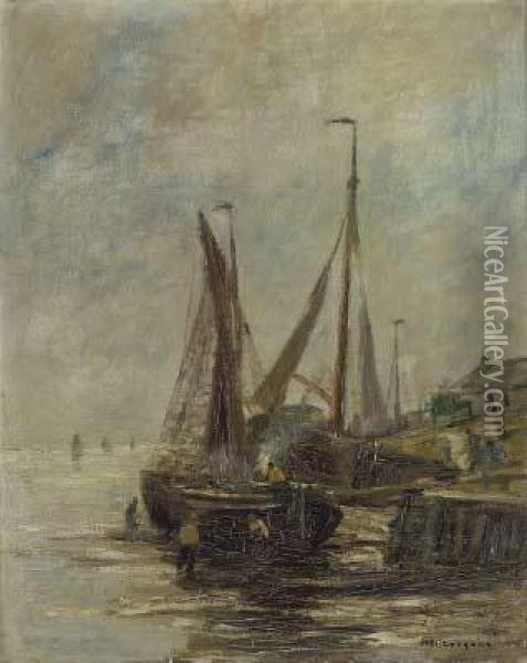 Bootswerft Am Flussufer Oil Painting - Helmut Liesegang