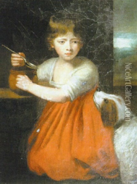 Portrait Of A Young Girl With Her Dog Oil Painting - John Opie