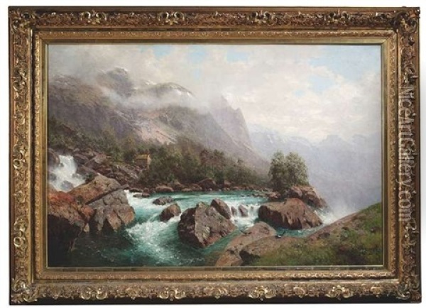 Wolkenverhangene Landschaft Bei Den Raumafallen In Norwegen Oil Painting - Robert Schultze